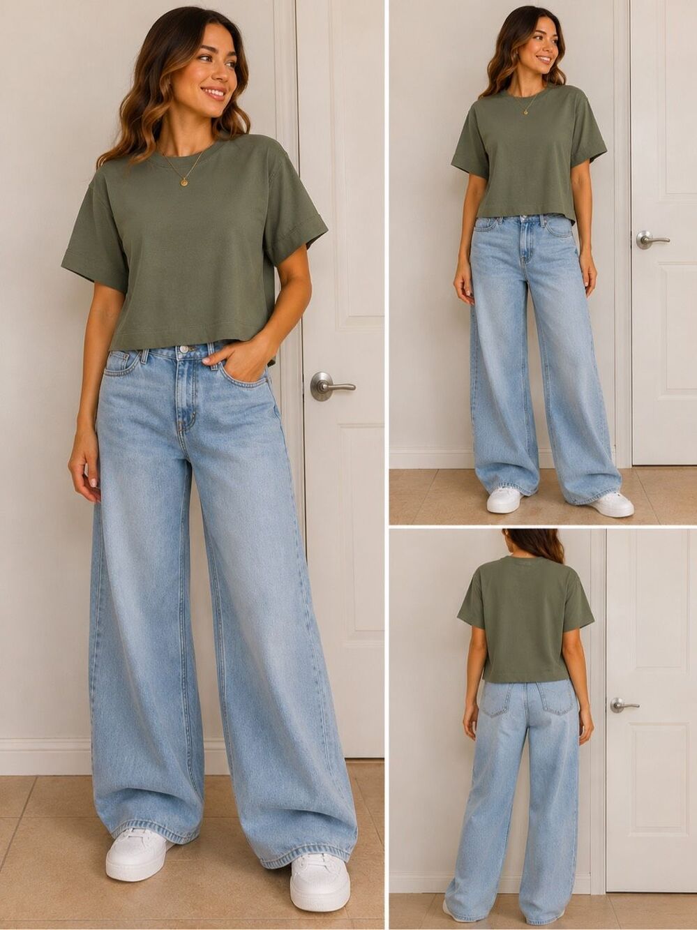 Amongst Others Size M Olive Green Cotton Blend Relaxed Fit Short Sleeve Tee